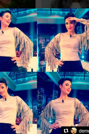 la presentadora pilar rubio con el jersey ante beige de flecos de apparentia en el hormiguero 