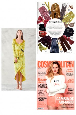 Revista glamour vestido ophelia terciopelo con peplum mostaza midi de apparentia