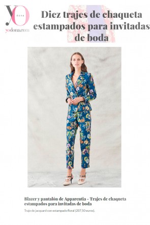 la revista de moda yo donna destaca el traje chaqueta pantalon estampado de jacquard de apparentia para invitadas