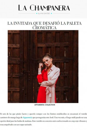 la campanera ana gayoso vestido midi camisero rojo y rosa con botones y lazado para invitadas de apparentia 