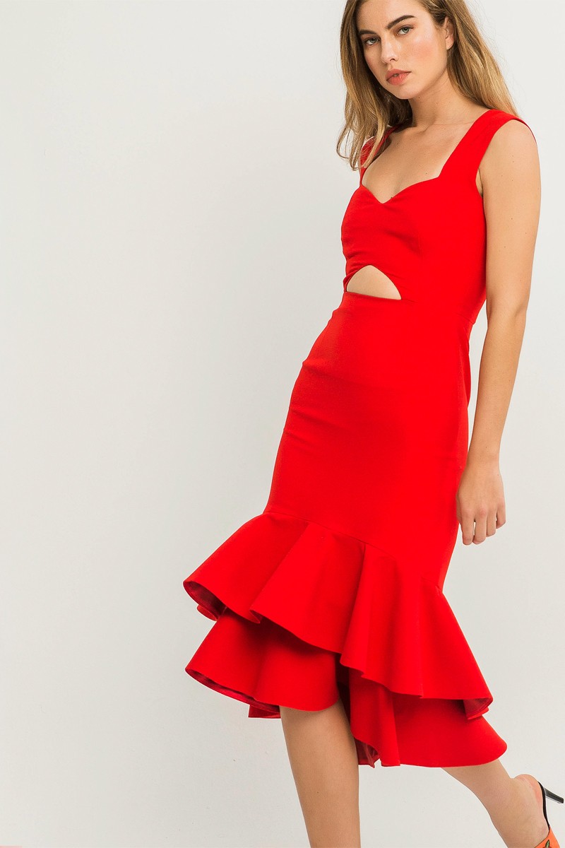 Comprar online vestido de fiesta rojo corto con volantes y tirantes espalda abierta para invitada de boda o vestido para graduacion bautizo comunion evento de dia coctel