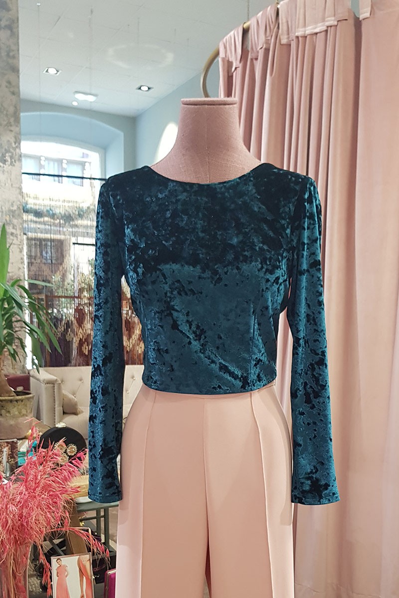 blusa terciopelo verde lazada espalda para invitadas fiestas eventos bautizos comuniones bodas ocasiones especiales madrinas nochevieja party weddings apparentia