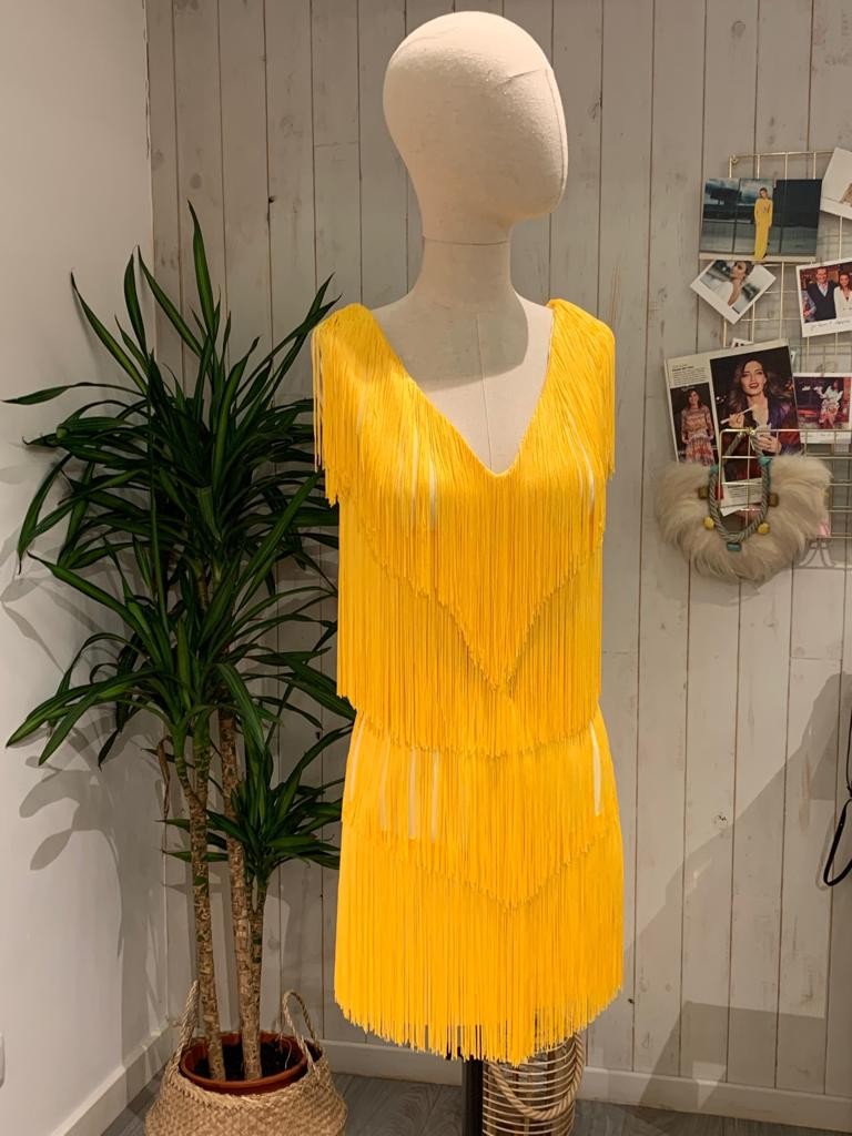 omprar online vestido de flecos corto de fiesta amarillo de apparentia