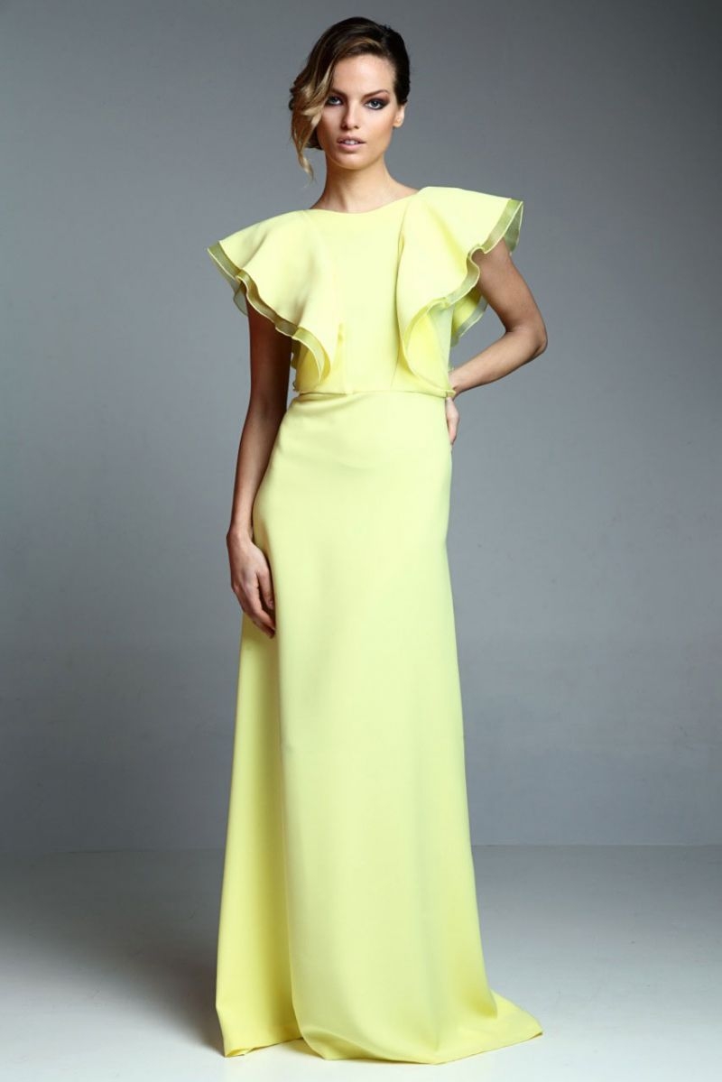 vestido largo fiesta amarillo con volantes de apparentia collection online