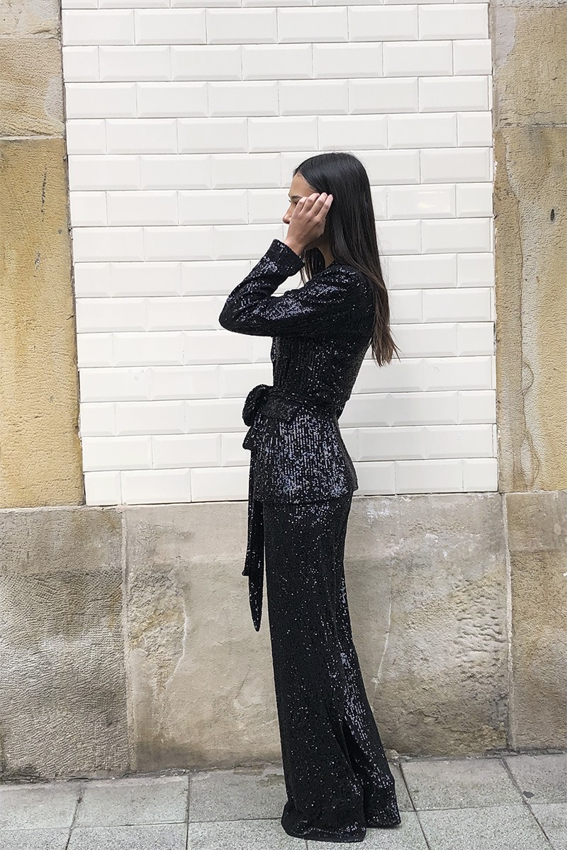 traje de lentejuelas negro para fiesta de noche apparentia online