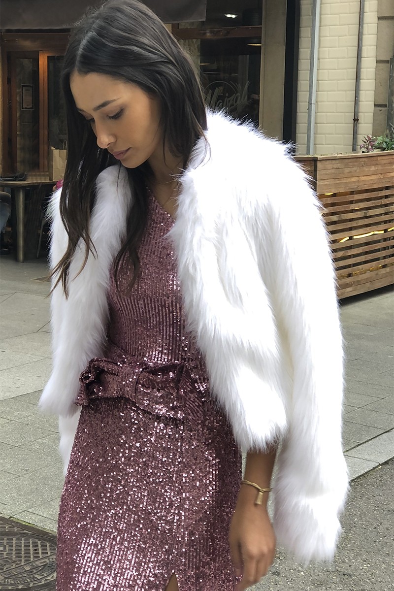  Vestido de fiesta largo asimétrico de lentejuelas rosa palo con cinturon con lazo y abertura en la falda  para invitadas bodas de noche,nochevieja