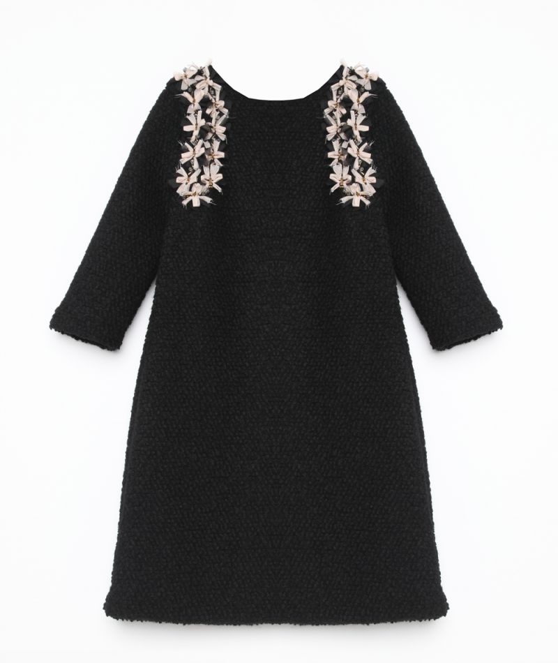 comprar online vestido negro de manga francesa de baguilla de lana con lazos chanel de otoño invierno 2015 2016 para eventos ocasiones especiales oficina trabajo coctel de apparentia