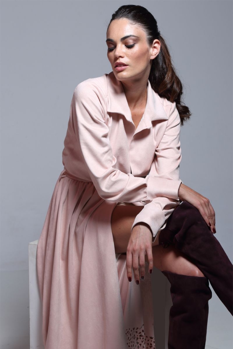 comprar online vestido de ante rosa largo con lazada en la cintura de otoño invierno para eventos ocasiones especiales fiestas de apparentia