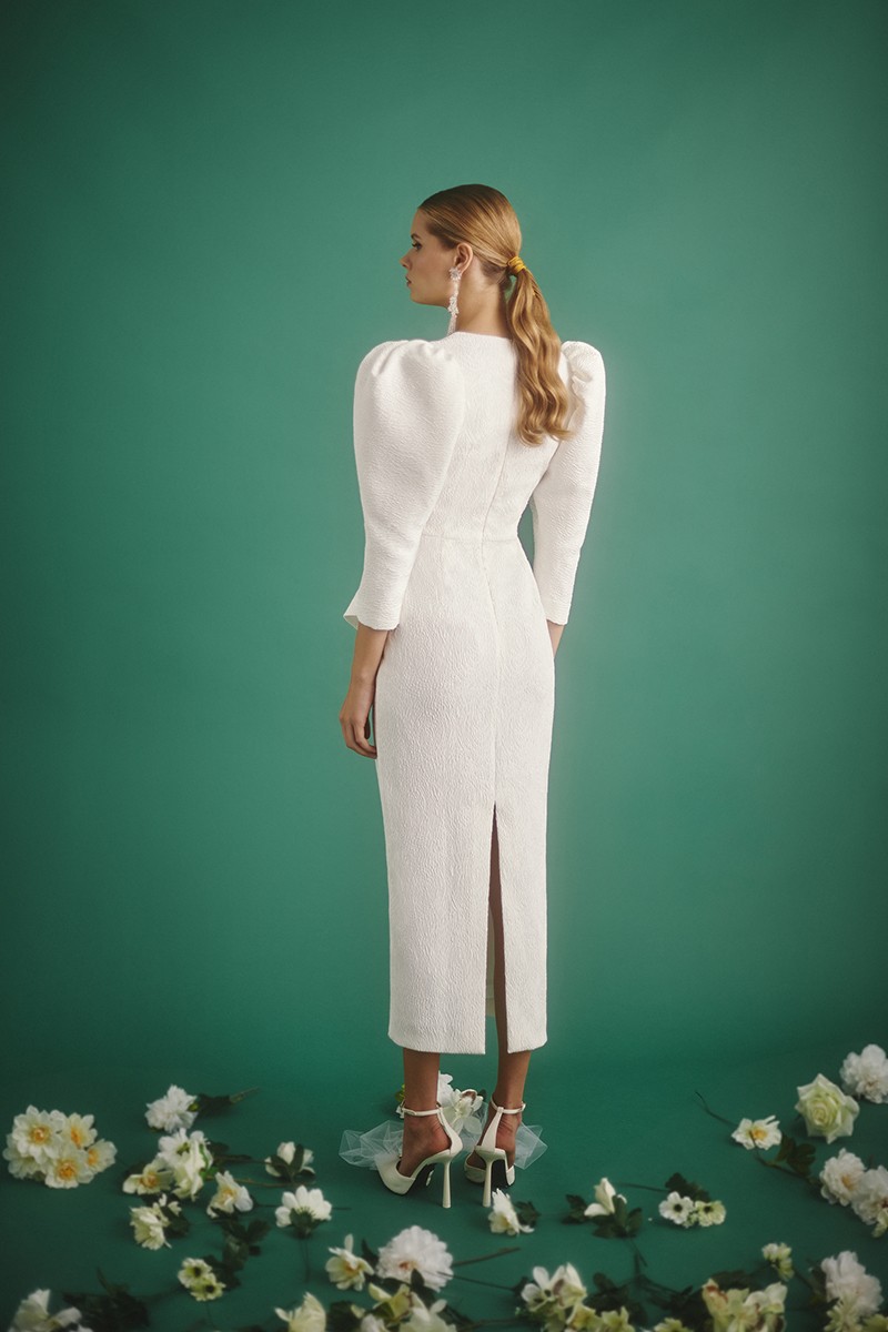 vestido novia civil jacquard blanco largo midi con peplum para madre bautizo comunion shoponline apparentia espalda