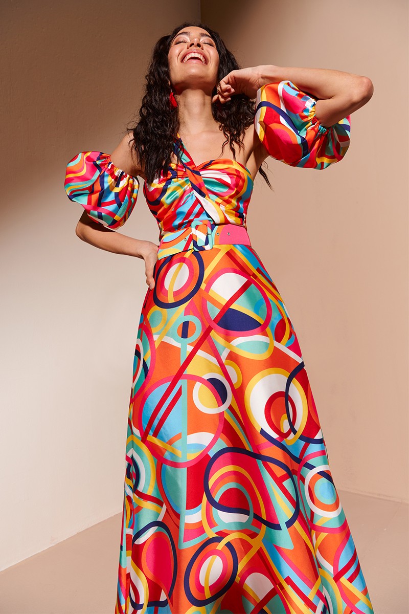 vestido largo estampado geometrico para invitada de boda fiesta comunion bautizo verano 2023 