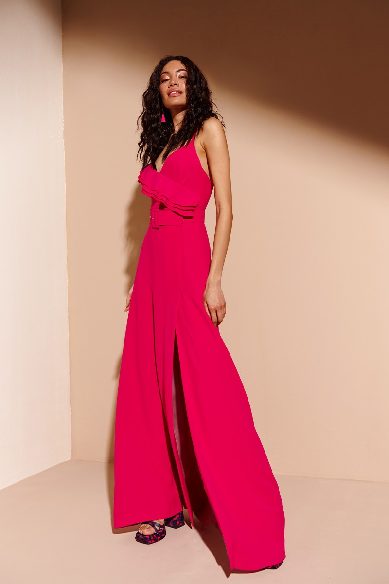 Comprar vestido Largo con Volantes Rosa Fucsia para verano invitada boda comunion graduacion bautizo fiesta verano 2023