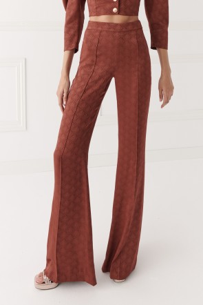 Pantalón en jacquard fluido marron para invitadas bodas, bautizo, eventos, cocktail, fin de semana, nochevieja, shoponline, apparentia