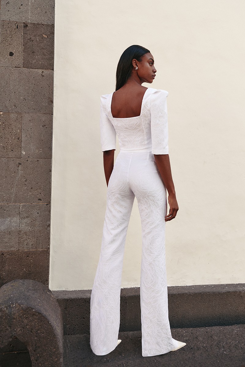 comprar online Pantalon palazzo brocado blanco, para novia civil, boda, mama de comunion, bautizo, evento, shop online, compra online