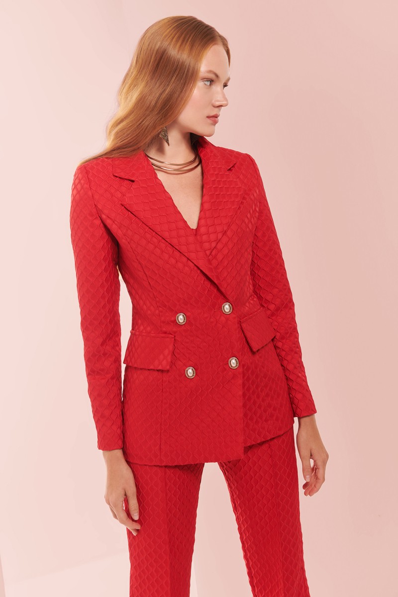 comprar  traje de chaqueta y pantalon jacquard brocado rojo con solapa y cuello para boda,  invitada, fiesta, celebracion, coctel, mamá de comunion, graduacion