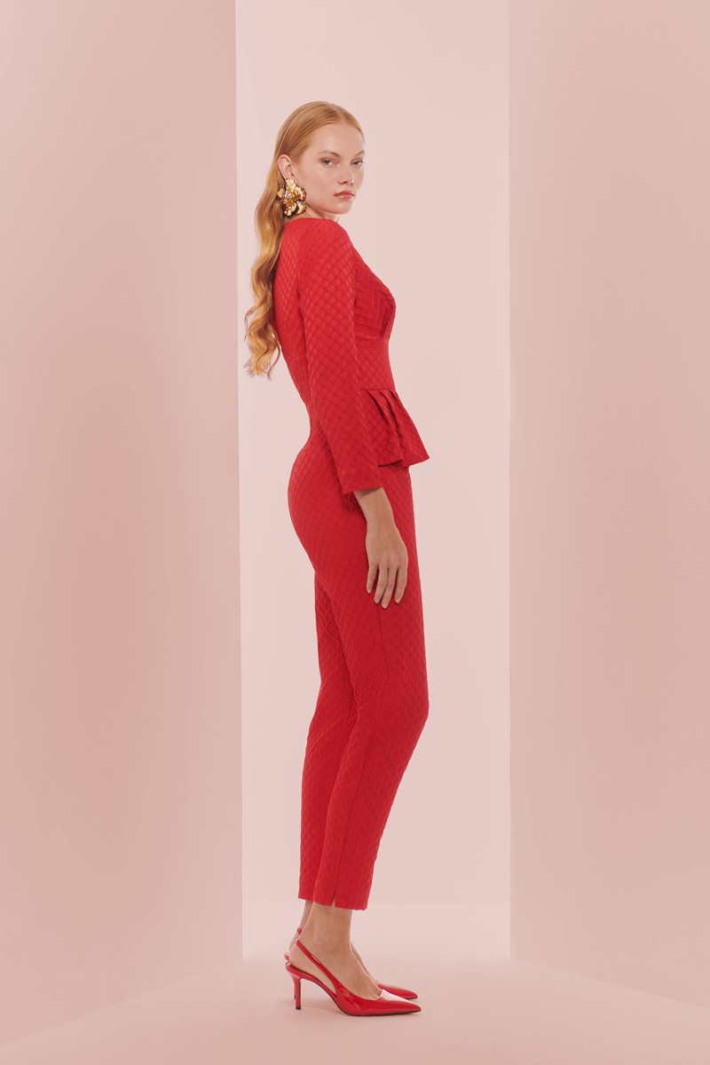 comprar online mono rojo con peplum para invitada a boda, bautizo, comunion, shop online