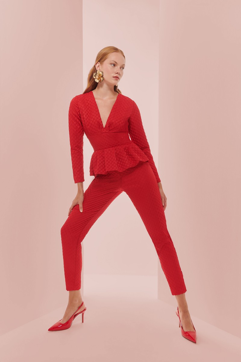 mono de vestir rojo con peplum para invitada a boda, bautizo, comunion, shop online