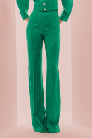 Pantalón jacquard fluido verde para invitadas bodas, bautizo, eventos, cocktail, fin de semana, nochevieja, shoponline, apparentia