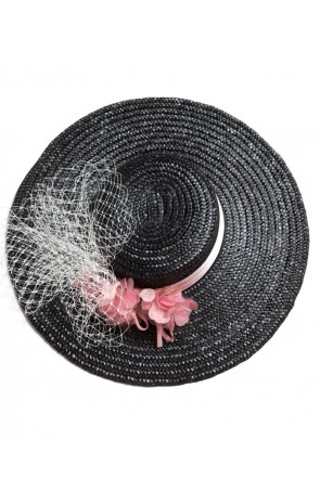 sombrero negro con flores rosas para boda evento coctel fiesta bautizo comunion graduacion de apparentia